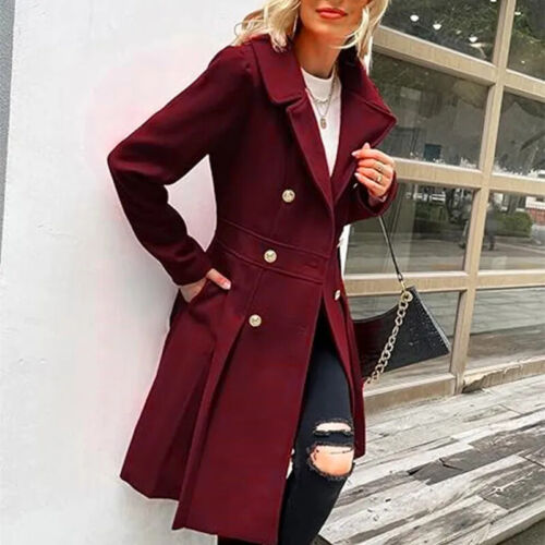 Trench cappotto donna lana invernale gonna doppiopetto infradito foderato donna - Foto 14 di 28