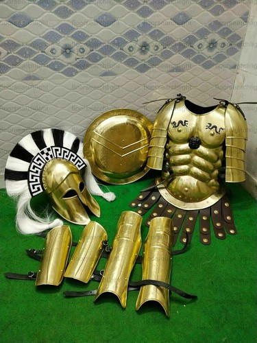 ANTIQUE SET Of Muscles Medieval Jacket With Helmet, Shield, Arm & Leg Guard - Picture 4 of 4