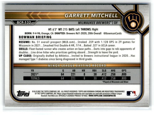 2022 Bowman Baseball (Chrome Prospects) - Pick a Card - Complete Your Set - Picture 162 of 182