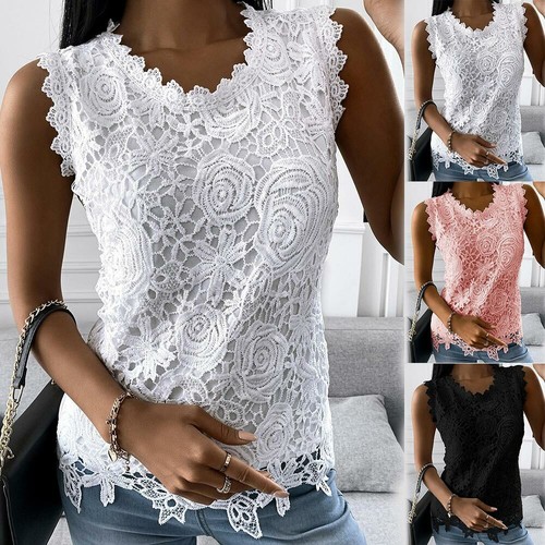 Us-Frauen Spitze Ärmellose Tops Weste Damen Sommer Casual Tank Top T-Shirt 〒