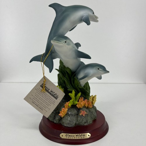Classic Wildlife Collection Dolphins Jumping 9” Tall Statue - Picture 1 of 8