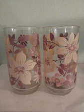 Vintage drinking glasses (lot of 2) floral design Libby? 1960's or 1970's 