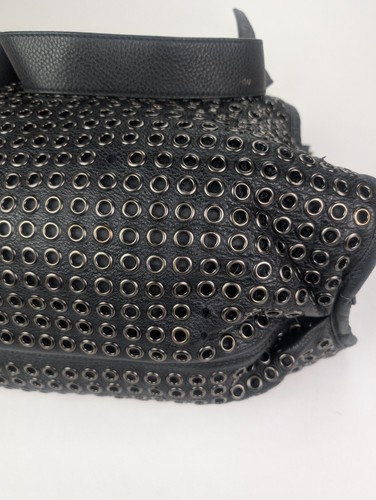 RARE GIVENCHY Black Leather Shopper Weekender Tote Bag Rivet Studded Grommets - Picture 11 of 20