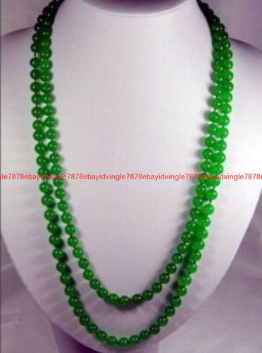 36 Inches Long 8mm Natural Green Jade Round Gemstone Beads Necklace AAA - Picture 8 of 12
