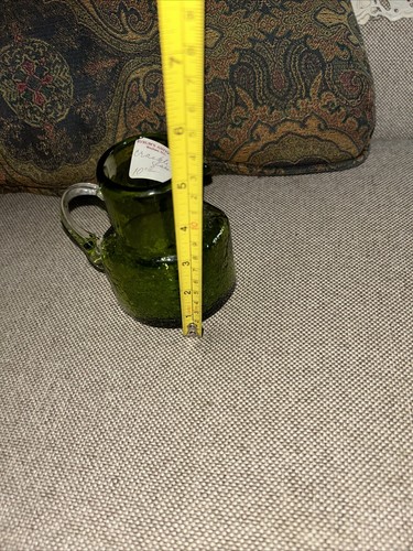 VTG Pilgrim Green Square Crackled Glass Mini Pitcher~ Creamer Clear Handle - Picture 6 of 7