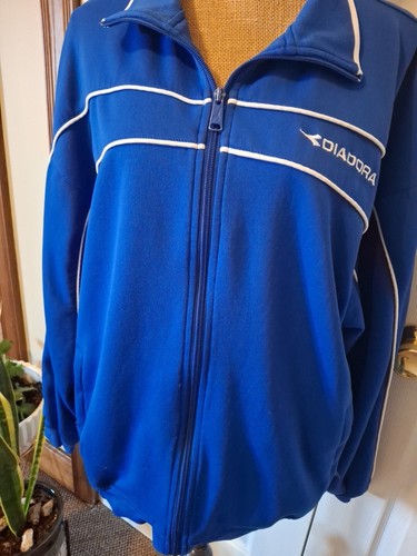 DIADORA Mens Vtg Warm-up Jacket L Soccer Blue Full Zip Jersey Knit Polyester - Picture 3 of 7