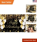 Vibrant 7x5FT Happy Birthday Backdrop in Gold & Black for Memorable Parties