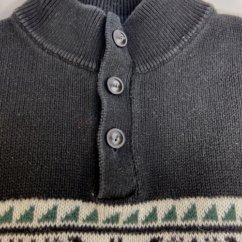 Chaps Aztec Quarter Button Mock Neck Pullover Sweater Mens XL Black white Green - Picture 4 of 16