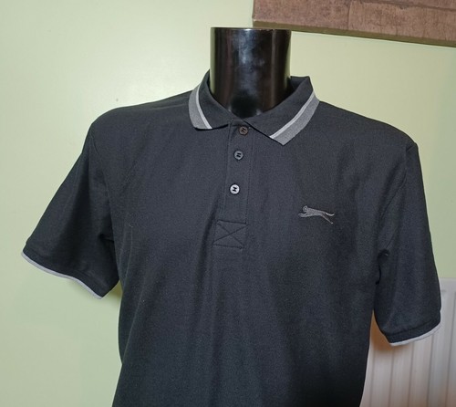 NUOVO Slazenger Polo Uomo in Cotone con Punta, Nero - XL - Foto 3 di 4