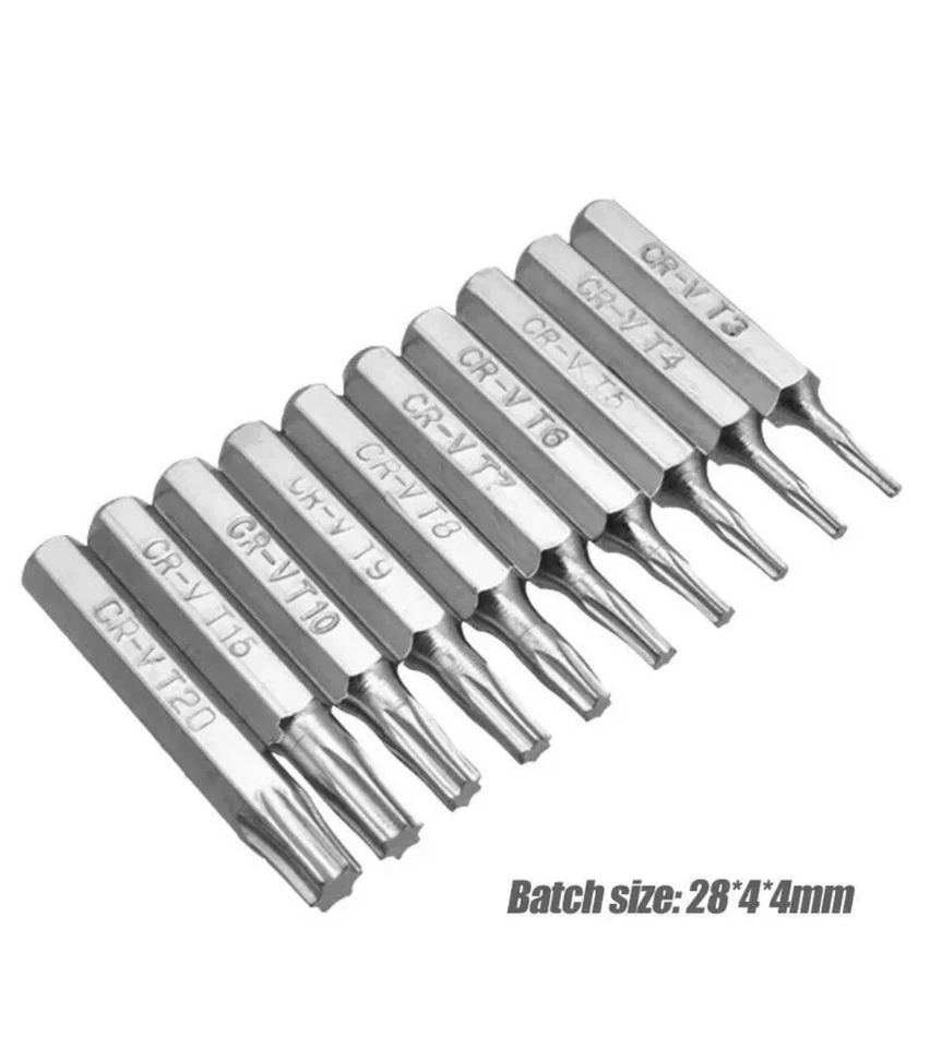 CR-V Torx Driver Micro Bit Set T3 T4 T5 T6 T7 T8 T9 T10 T15 T20 Star Hex 4mm - Image 2 of 4