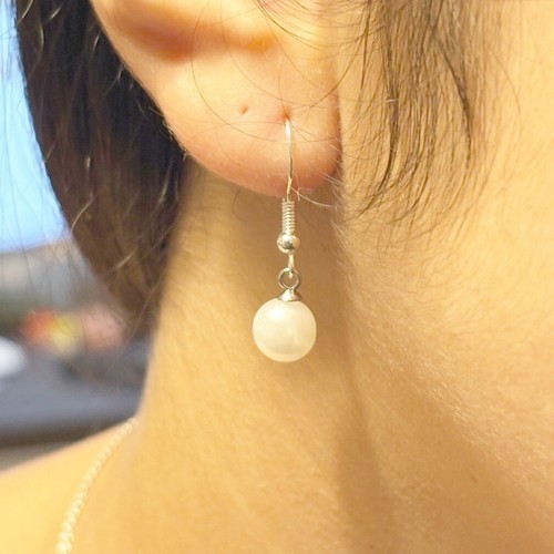 Classic White faux PEARL Dangle Earrings. 6mm Diameter. - Picture 4 of 7