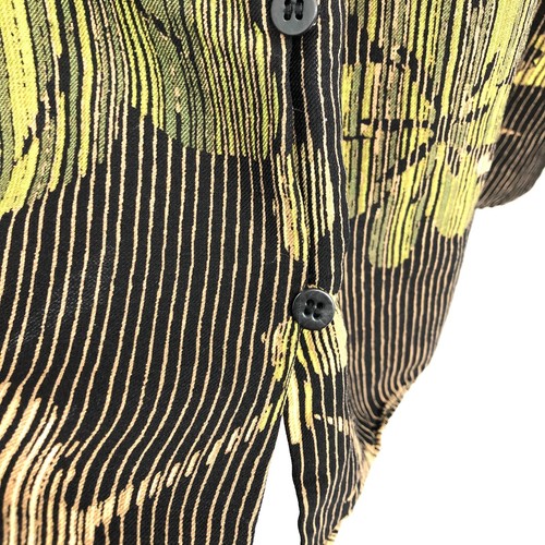 Sigrid Olsen wool silk balloon sleeve blouse black green tan floral top stripe L - Picture 5 of 10