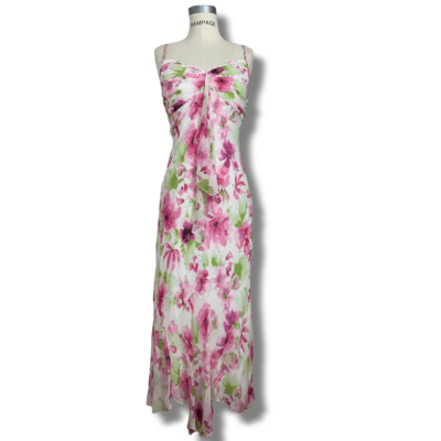 ❗️最終価格❗️FLORAL PRINT VELOUR BODYSUTS Y2K Vintage Silk Floral Print Sangria brand Midi Dress sz 10