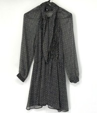 Zara Chiffon Jumpsuit Dress Tie Collar Women  s Size Medium Long Sleeve Geometric