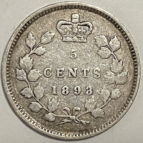 1893 Canada 5 Cents Half Dime Silver Coin - Queen Victoria - Picture 2 of 2