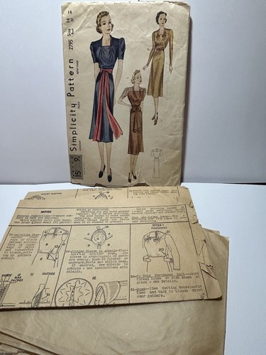 30s Simplicity 2795 Muster Square-Neck KLEID Größe 14 Brustumfang 32" Hüfte 35" LESEN - Bild 10 von 13