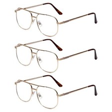 Calabria 1106 Pilot Reading Glasses 5.00 Gold 3pack Mens Designer One Power