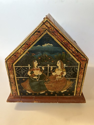 Hand-Painted Wooden Indian Wedding Box Trunk Chest Vintage India Wood - Picture 10 of 14