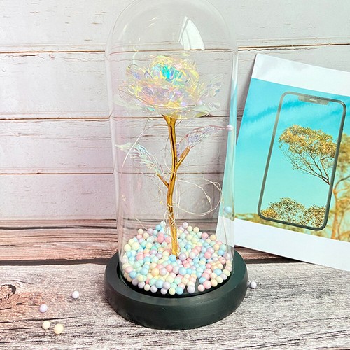 Gold Foil Rose LED Light Artificial Flowers In Glass Dome Lamp Christmas Gift US - Picture 6 of 15