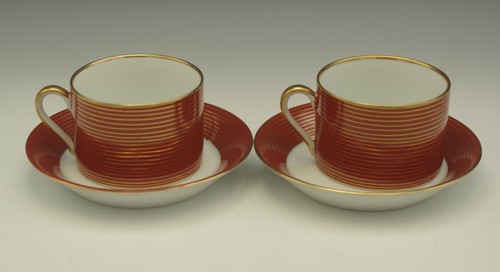 FITZ & FLOYD RONDELLE ROST UND GOLD PORZELLAN SET 2 TASSEN UND UNTERTASSEN 1979 - Bild 4 von 6