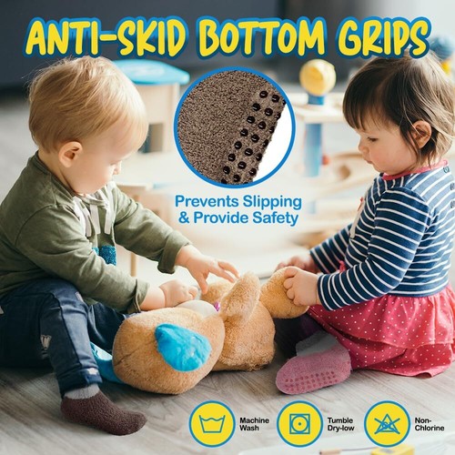 6 Pairs Warm Fuzzy Socks for Kids with Grippers - Non Skid Slipper Socks for ... - Picture 3 of 7