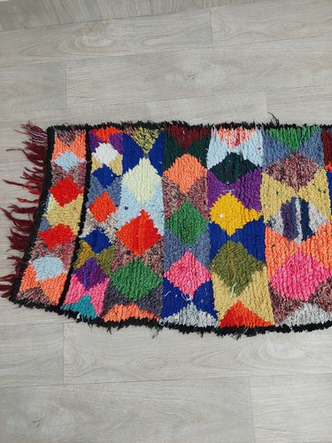 Moroccan Vintage Diamond Runner Rug Berber Geometric Colorful Handmade Rug 2'x7' - Picture 6 of 10