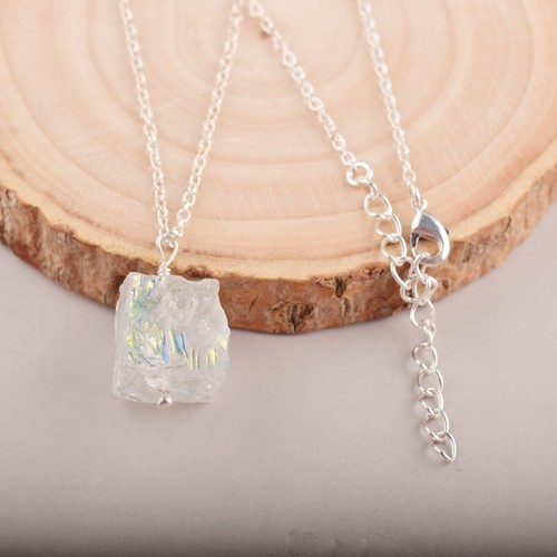 Natural Angel Aura Crystal Pendant Dainty Necklace Healing Gemstone Jewelry - Picture 4 of 6