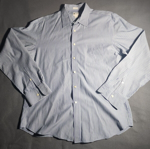 J Crew Shirt Mens Large White Blue Striped Button Up Long Sleeve Collared Casual