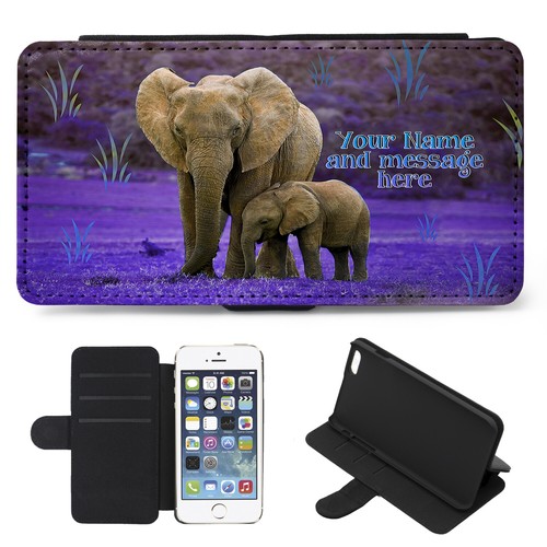 Personalised iPhone Case Flip Phone Cover Birthday Gift Zoo Safari Elephants - Picture 8 of 9