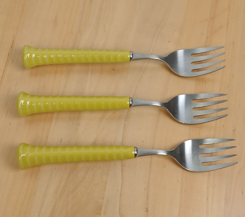Set 3 posate vintage Noritake Gaiety senape forchette 8" manico ceramica - Foto 10 di 10