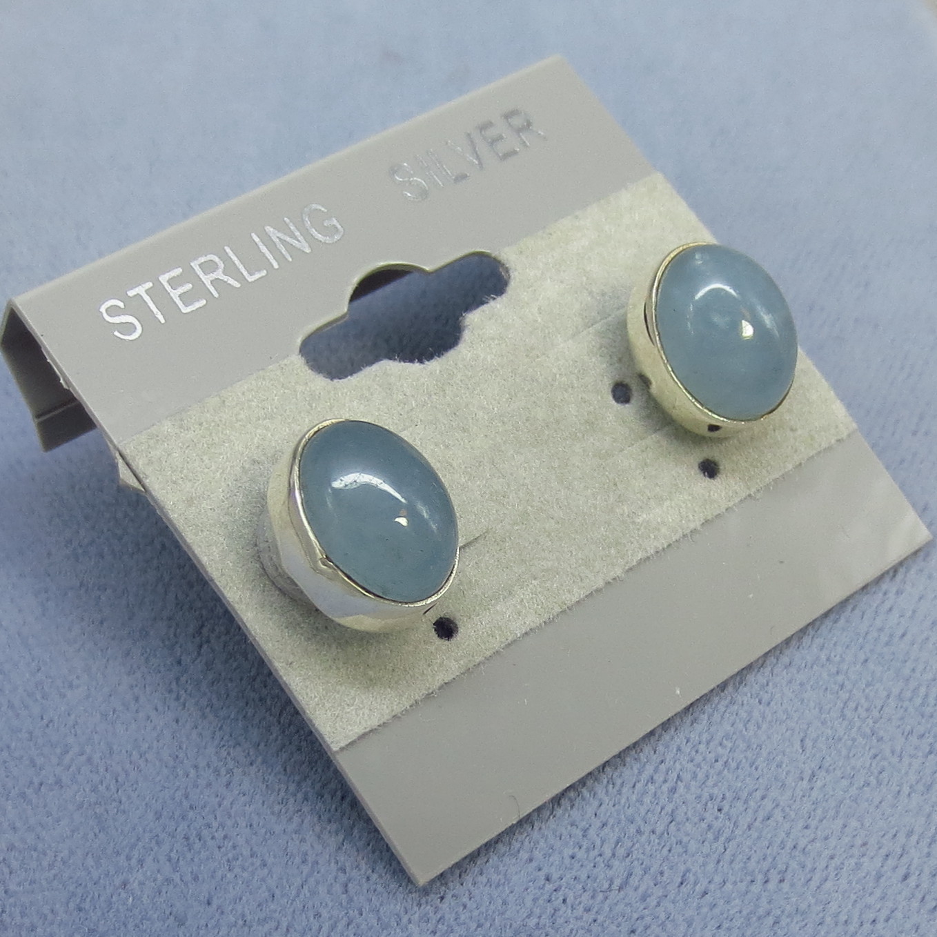 10mm x 8mm Milky Aquamarine Oval Post Earrings Sterling .925 10mm x 8mm Milky Aquamarine Oval Post Earrings Sterling .925