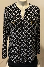 NWT INC International Concepts Women's Printed Split Neck Blouse Long Sleeve PL