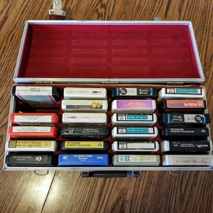 Vintage-8-Track-Faux-Leather-Red-Velvet-Case-with-23-Tapes-AS-IS-UNTESTED