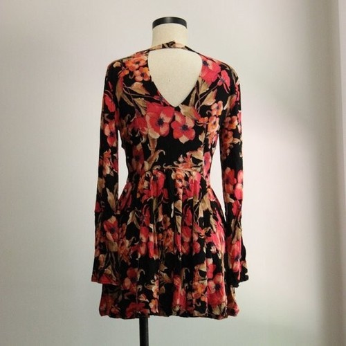 Free People Floral Long Sleeve Mini Tunic Dress with Pockets and Open Back Sz 4 - Picture 5 of 9
