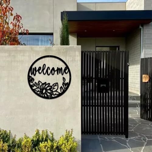 Metal Black welcome sign for front door circle Large 12 inch 14-gauge Flower - Picture 9 of 9