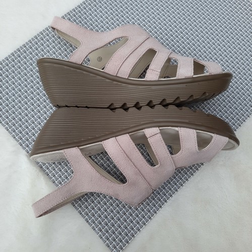 Sandalias de cuña Skechers de espuma viscoelástica enjaulada cabestrillo gamuza rosa 10 - Imagen 4 de 12