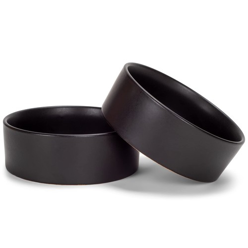 NAT & Jules Nibbles and Dribbles Black 5 inch Stoneware Small Pet Bowls Set of 2 - Picture 1 of 6