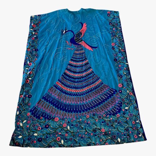 Vintage 70’s Neiman Marcus Peacock Muumuu Kimono Caftan Maxi Dress Dead Stock - Picture 2 of 12