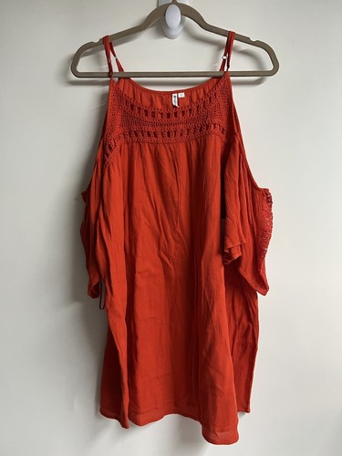 Rip Curl Blouse Woman Cold Shoulder Crochet Top Color Orange Sz. L Ret.$54 - 第 6/9 張圖片