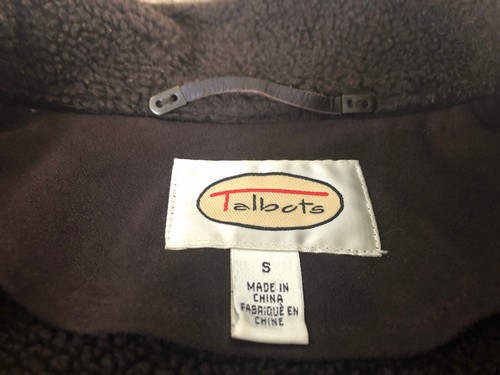 Talbots Brown Faux Suede Coat Jacket Faux Fur Cuffs Lining Size Small - Picture 3 of 6