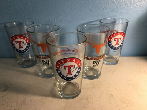 Texas Rangers Glass Pint Classic Logo Beer cups X 3 plus 2 more-----lot of 5