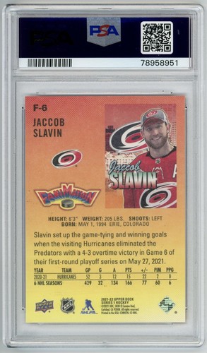 2021-22 Upper Deck Series 1 Jaccob Slavin Fanimation #F-6 PSA 10 Gem Mint POP 1 - Picture 2 of 2