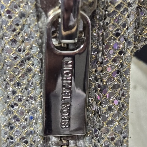 Michael Kors Women's Berkley Size 7.5 High Heel Silver Glitter Zip Sandal Shoes - Picture 4 of 20