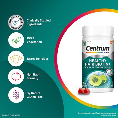 Centrum Healthy Hair Biotin+ World No.1 multivitamin 30 Gummies - Picture 4 of 4