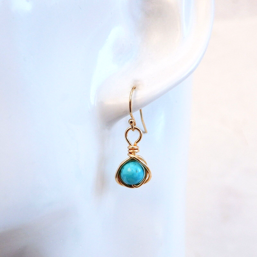 Turquoise Drop Earrings 14k Gold Filled Handmade December Birthstone Gift Box - Picture 3 of 4