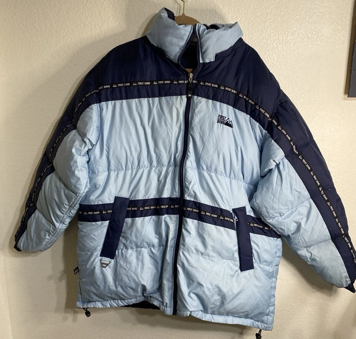 Mens XL First Down Reversible Puffer Jacket-Down Filled-Navy Light