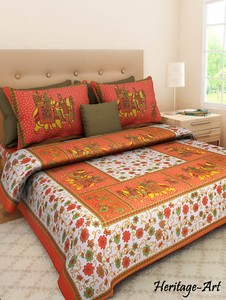 Indian Rajasthani Handmade King Size 100/% Cotton Bed Sheet And 2 Pillow Covers