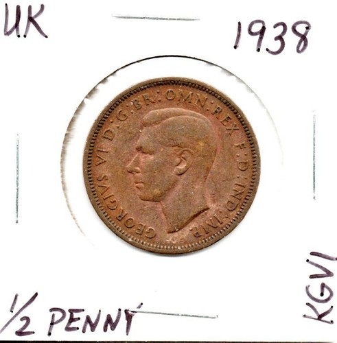 UK Great Britain England Halfpenny 1938 King George VI as Pictured - Picture 5 of 6