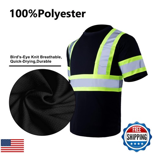 VENDACE Men's High Vis Class 2 Safety T Shirt ANSI Reflective Work Short Slee - Picture 3 of 5