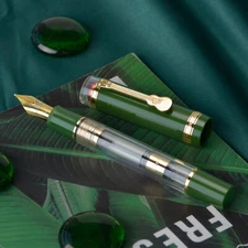 Jinhao 1935 Fountain Pen #8 F/M Nib & Guitar Clip, Green Resin Writing Gift Pen
